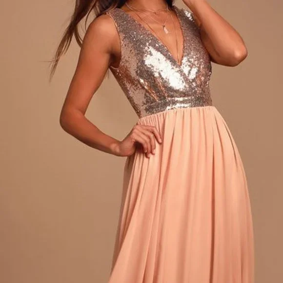 Lulus | Dresses | Lulus Elegant Encounter Rose Gold Sequin Maxi Dress |  Poshmark